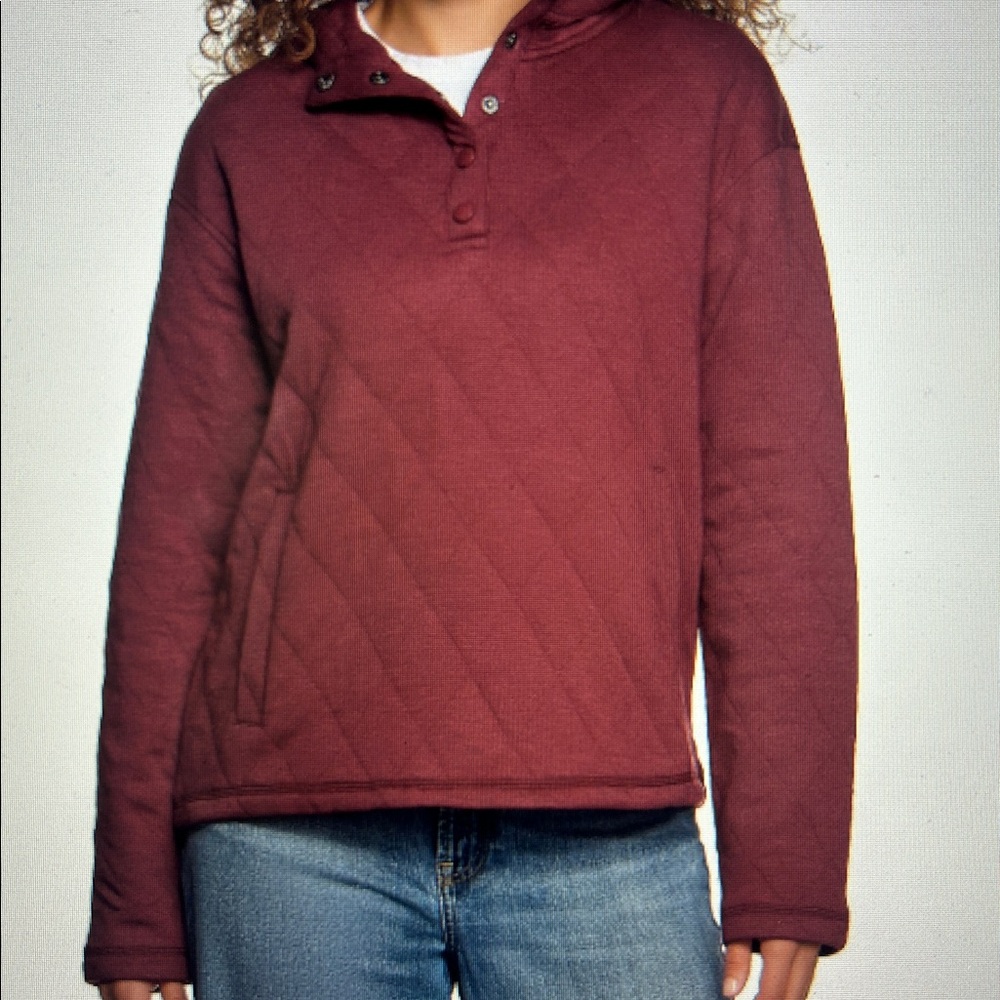 Lands End Women’s Quilted Pullover Hoodie Burgundy Large